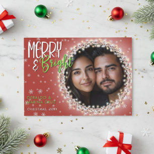 Cartes Pour Fêtes Annuelles Lumières de Noël modernes Merry & Bright rouges