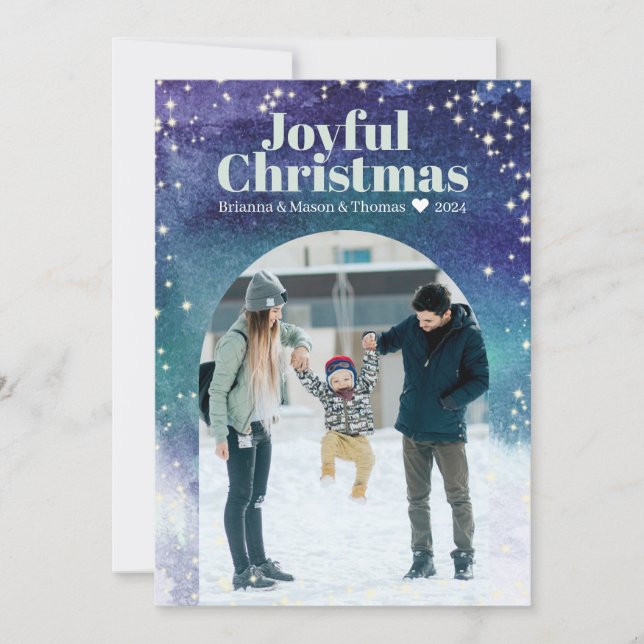 Cartes Pour Fêtes Annuelles Lumières d'hiver Starry Sky Joyeux Noël Photo Ho (Devant)