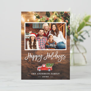 Cartes Pour Fêtes Annuelles Lumières Rustique Chaîne Joyeux Joyeux Vacances Sc
