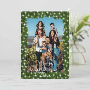 Cartes Pour Fêtes Annuelles Lumières scintillantes de pin vert Photo personnal