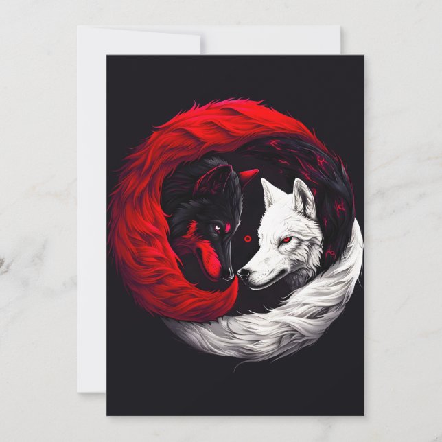 Cartes Pour Fêtes Annuelles Lune Crimson Loup blanc rouge (Devant)