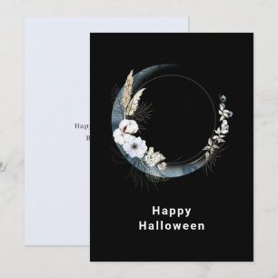 Cartes Pour Fêtes Annuelles Lune de croissant bleu avec fleurs blanches Hallow