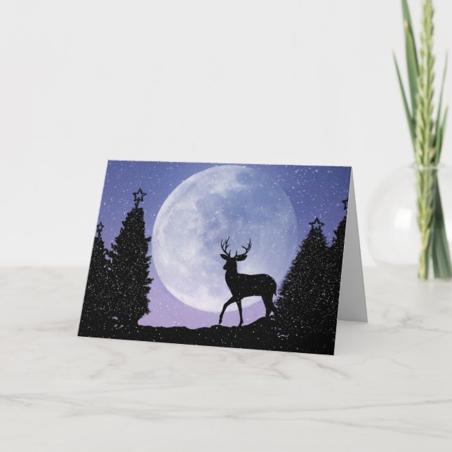 Cartes Pour Fêtes Annuelles Lune de Noël et cerfs (Devant)