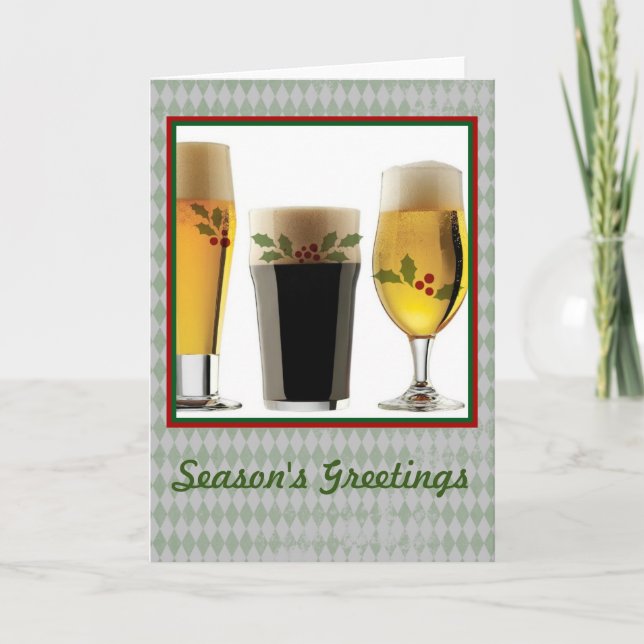 Cartes Pour Fêtes Annuelles Lunettes de bière et Joyeuses Fêtes Holly (Devant)
