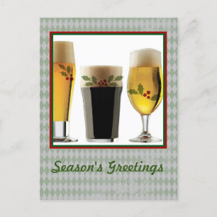 Cartes Pour Fêtes Annuelles Lunettes de bière et Joyeuses Fêtes Holly