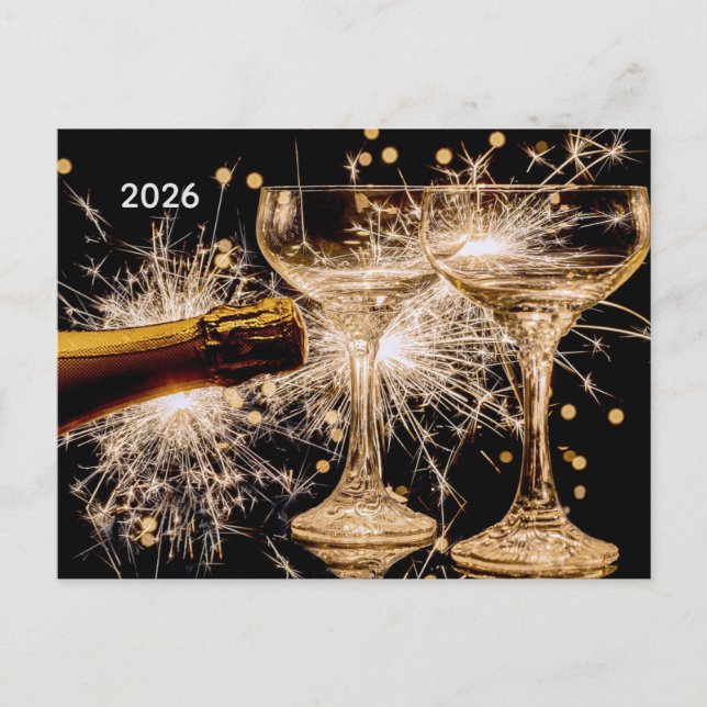 Cartes Pour Fêtes Annuelles Lunettes de Champagne Gold/Black 2026 (Devant)