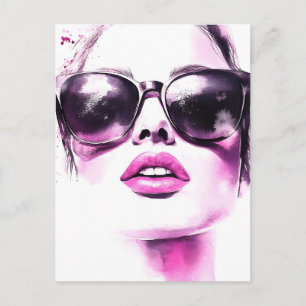 Cartes Pour Fêtes Annuelles Lunettes de soleil femme mode aquarelle rose chic