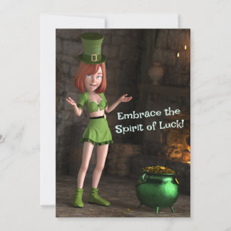 Cartes Pour Fêtes Annuelles Lutin de dessin animé fille à côté du chaudron d'o