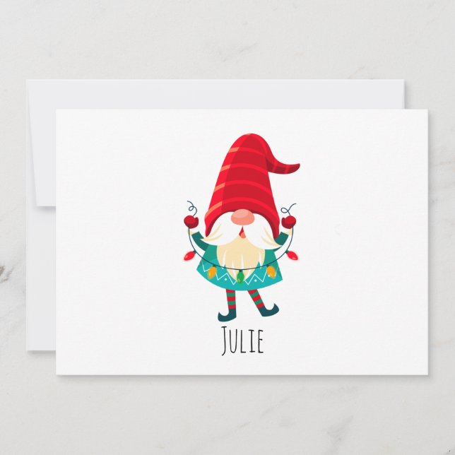 Cartes Pour Fêtes Annuelles Lutin de Noël tenant des lumières de Noël (Devant)