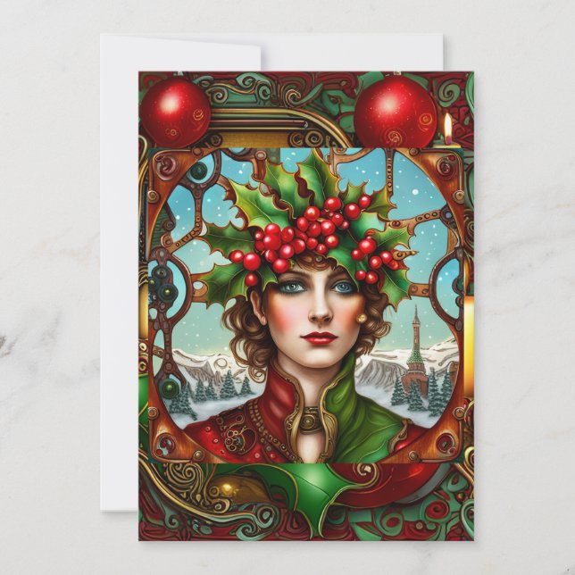 Cartes Pour Fêtes Annuelles Lutine de Noël Steampunk (Devant)