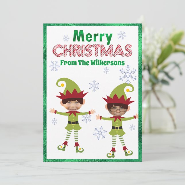Cartes Pour Fêtes Annuelles Lutins drôles garçon personnalisés photos enfants  (Debout devant)