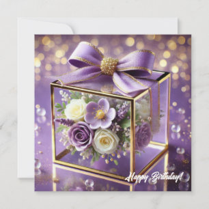 Cartes Pour Fêtes Annuelles Luxe violet verre fleuri cadeau or chiffon arc