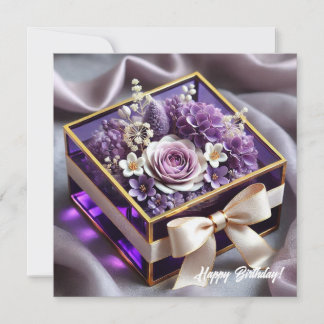 Cartes Pour Fêtes Annuelles Luxe violet verre fleuri cadeau or chiffon arc