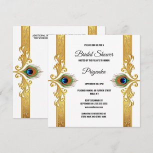 Cartes Pour Fêtes Annuelles Luxueux cadre de plumes paon or blanc élégant