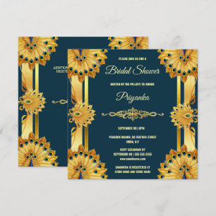 Cartes Pour Fêtes Annuelles Luxueux plumes paon ventilateur or turquoise éléga