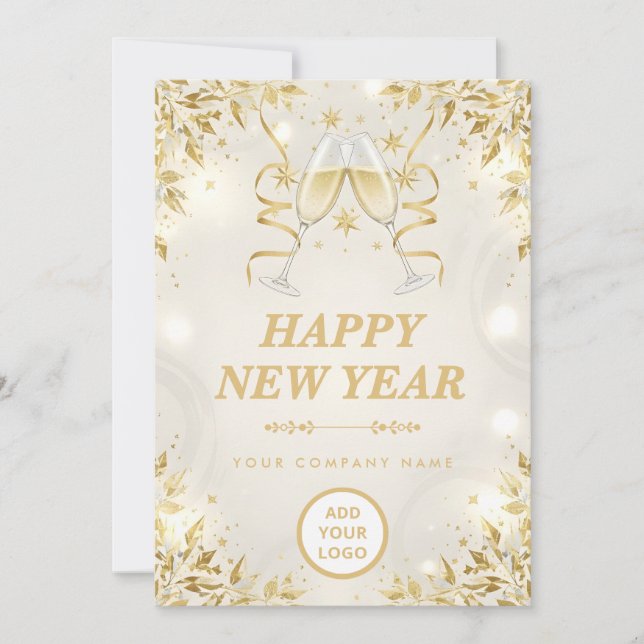 Cartes Pour Fêtes Annuelles Luxury Champagne & White Business Happy New Year (Devant)