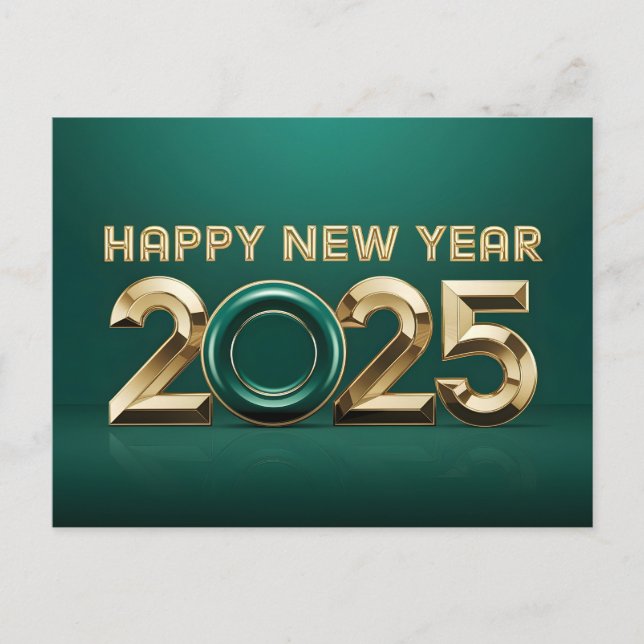 Cartes Pour Fêtes Annuelles Luxury Green Gold Bonne année 2025 (Devant)