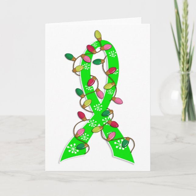 Cartes Pour Fêtes Annuelles Lyme Maladie Feux de Noël Ribbon (Devant)