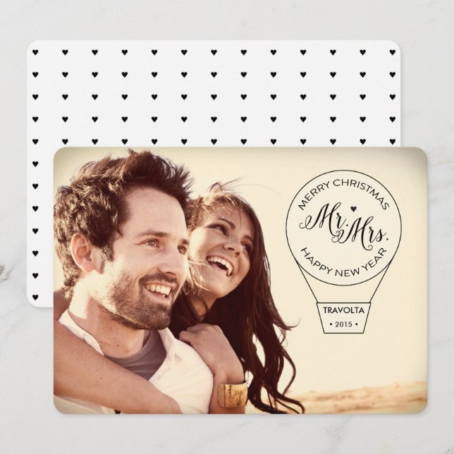 Cartes Pour Fêtes Annuelles M. & Mme Hot Air Balloon Ride Couples Holiday (Devant / Derrière)