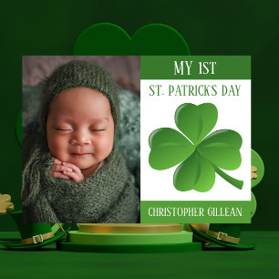 Cartes Pour Fêtes Annuelles Ma 1ère fête de la Saint-Patrick bébé photo trèfle