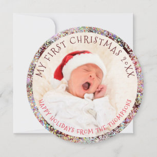 Cartes Pour Fêtes Annuelles Ma première année de Noël Parties scintillant circ
