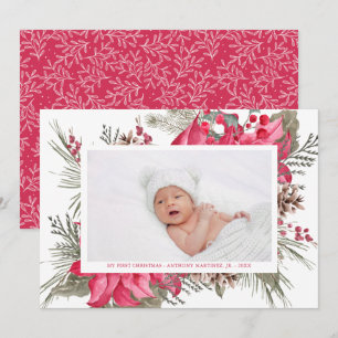 Cartes Pour Fêtes Annuelles Ma première photo de Noël Rouge Poinsettia bébé