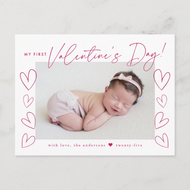 Cartes Pour Fêtes Annuelles Ma première Saint Valentin Magenta Script photo (Devant)