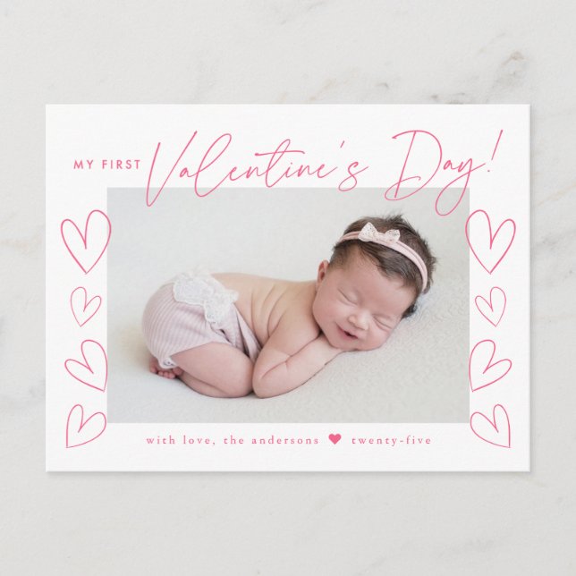 Cartes Pour Fêtes Annuelles Ma première Saint Valentin Pink Script photo (Devant)