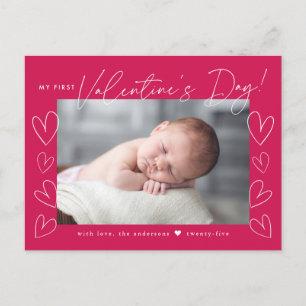 Cartes Pour Fêtes Annuelles Ma première Saint Valentin Script Magenta Photo
