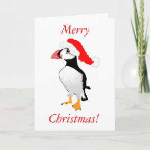 Cartes Pour Fêtes Annuelles Macareux avec le casquette de Père Noël