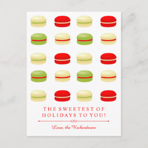 Cartes Pour Fêtes Annuelles Macarons français de Noël rouge et vert sur blanc