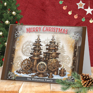 Cartes Pour Fêtes Annuelles Machinerie Cogs Steampunk Arbres Joyeux Noël