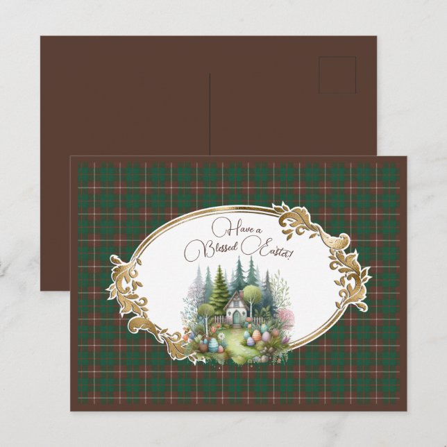 Cartes Pour Fêtes Annuelles MacKinnon Chasse Tartan écossais Pâques (Devant / Derrière)