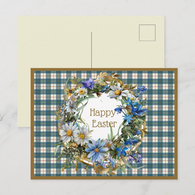 Cartes Pour Fêtes Annuelles MacRae Conchra Scottish Tartan Pâques Floral (Devant / Derrière)