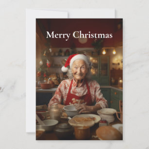 Cartes Pour Fêtes Annuelles Madame Santa prépare un gâteau