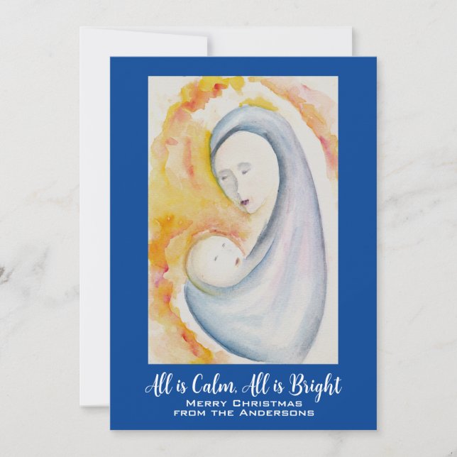 Cartes Pour Fêtes Annuelles Madone et Enfant personnalisés à l'aquarelle (Devant)