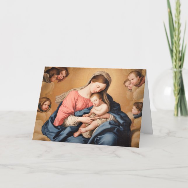Cartes Pour Fêtes Annuelles Madonna avec enfant et anges (Devant)
