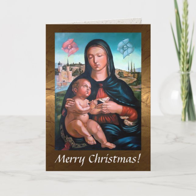 Cartes Pour Fêtes Annuelles Madonna With Child, Book and Cherubs (Devant)