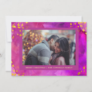 Cartes Pour Fêtes Annuelles Magenta Aquarelle Noël avec or   Photo
