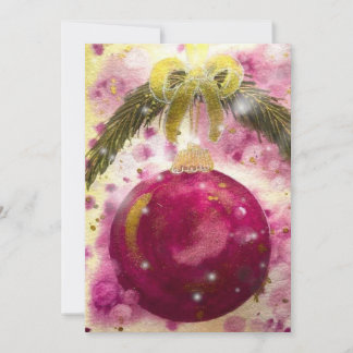 Cartes Pour Fêtes Annuelles Magenta Bauble Glittery Gold Ribbon