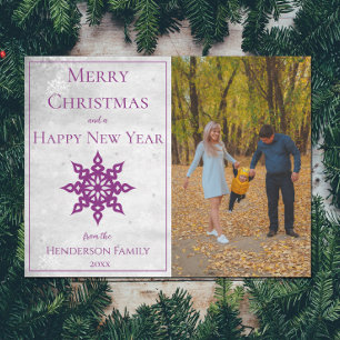 Cartes Pour Fêtes Annuelles Magenta Modern Snowflake Photo