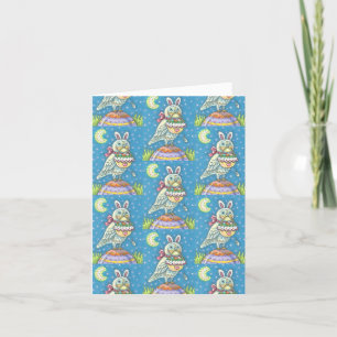 CARTES POUR FÊTES ANNUELLES MAGIC OWL & EASTER BASKET GREECART VERSE