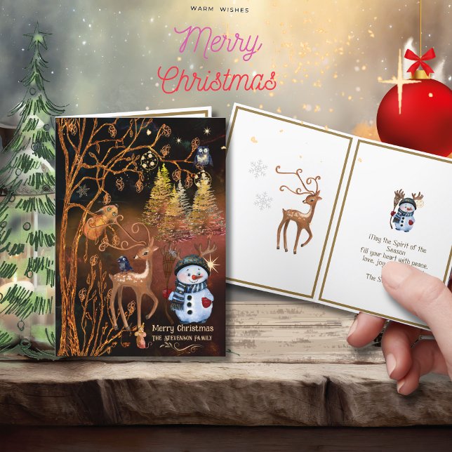 Cartes Pour Fêtes Annuelles Magie de Noël - Beaux animaux en bois (Christmas Magic - Cute Woodland Animals Holiday Card)