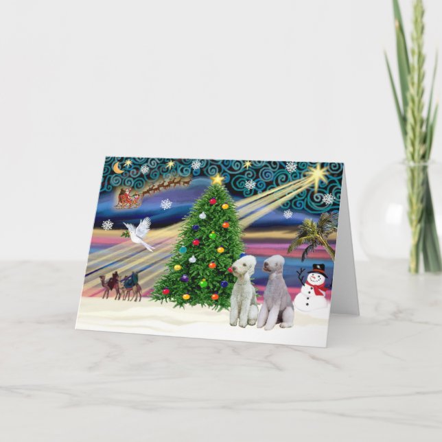 Cartes Pour Fêtes Annuelles Magie de Noël Bedlington Terriers (deux) (Devant)