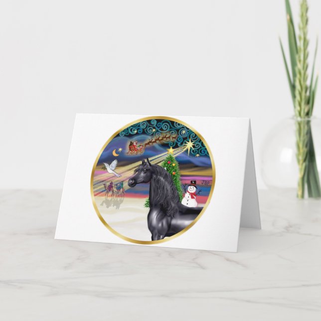 Cartes Pour Fêtes Annuelles Magie de Noël - Cheval de l'Arabie Noire (Devant)