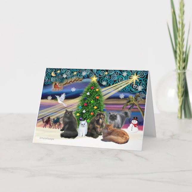 Cartes Pour Fêtes Annuelles Magie de Noël - Cinq chats perses (Devant)