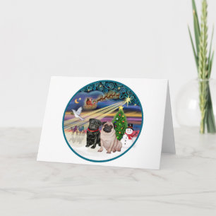 Cartes Pour Fêtes Annuelles Magie de Noël (R) - Deux Carlins (F + B)