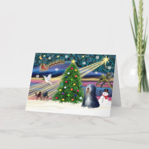 Cartes Pour Fêtes Annuelles Magie de Noël-Terrier Tibétain (NB)