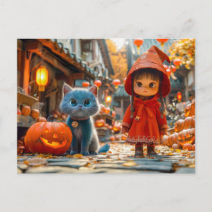 Cartes Pour Fêtes Annuelles Magie d'Halloween avec citrouilles et chat