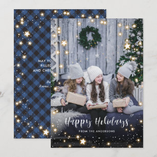 Cartes Pour Fêtes Annuelles Magique Bleu Buffle Plaid Neige Stars Photo